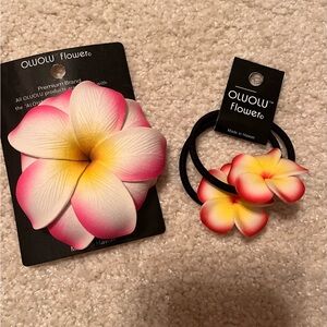 Hawaiian PlumeriaHair Ties and Hair Clip